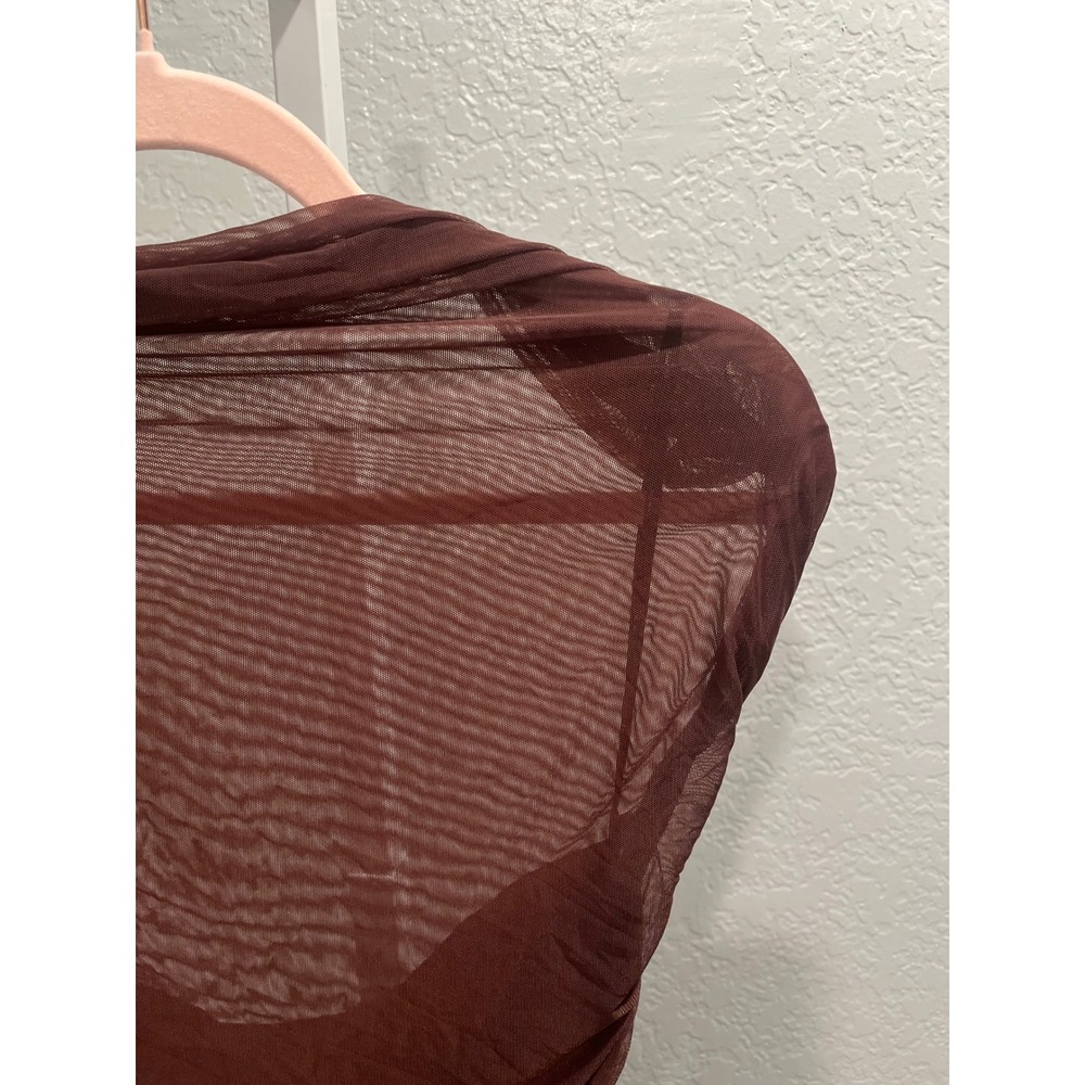 NWT Lulus Sunama Brown Mesh Ruched Bodycon Midi Dress Large